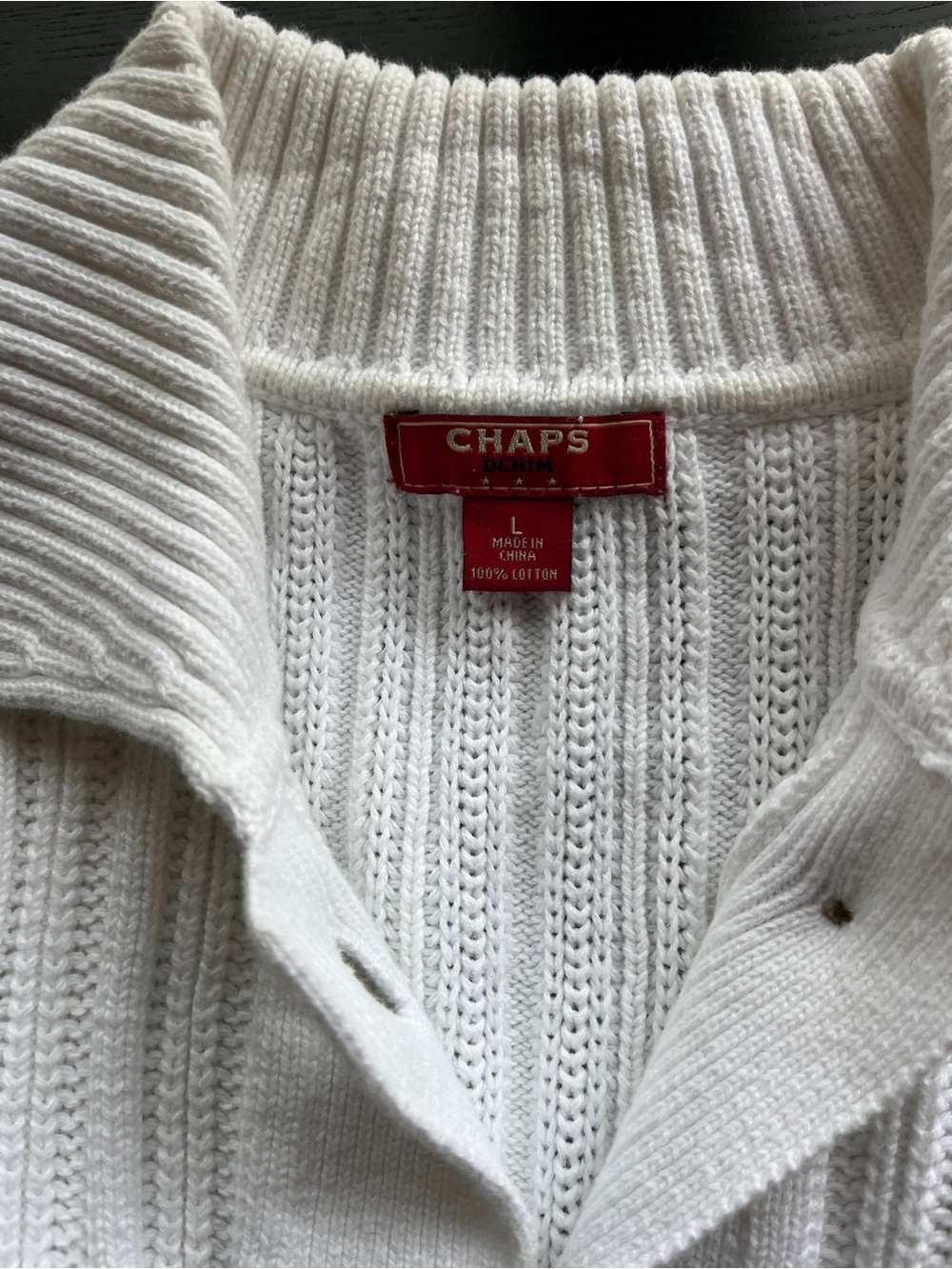 Chaps White 100% Cotton Ribbed Button-Up Cardigan Sweater Large L  - Picture 3 of 16